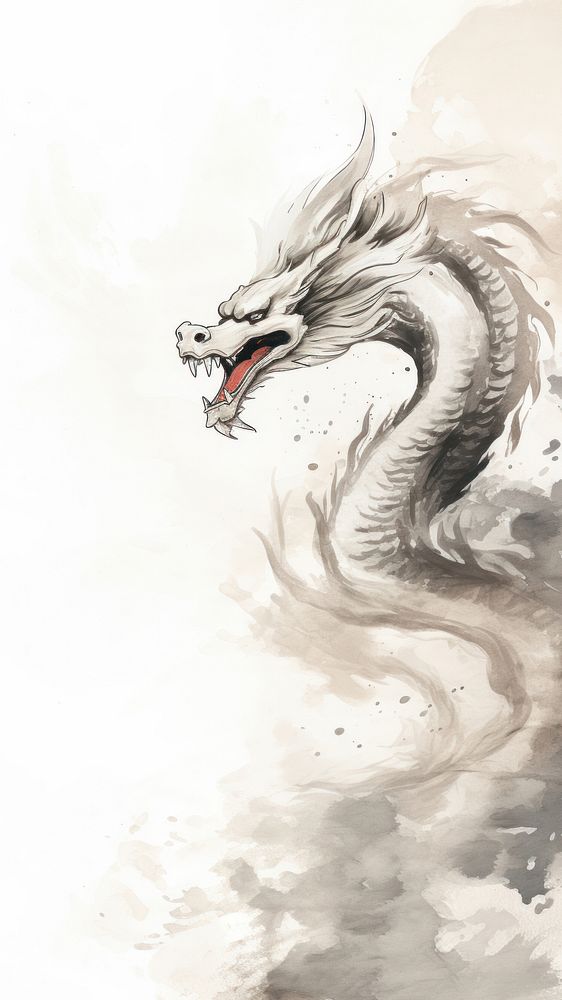 Dragon drawing sketch white.