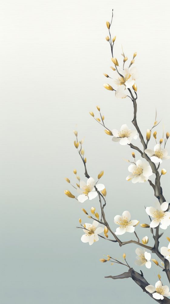 Plum blossom with gold glitter chinese brush backgrounds flower plant.