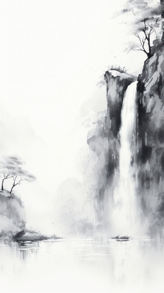 Waterfall outdoors painting drawing.