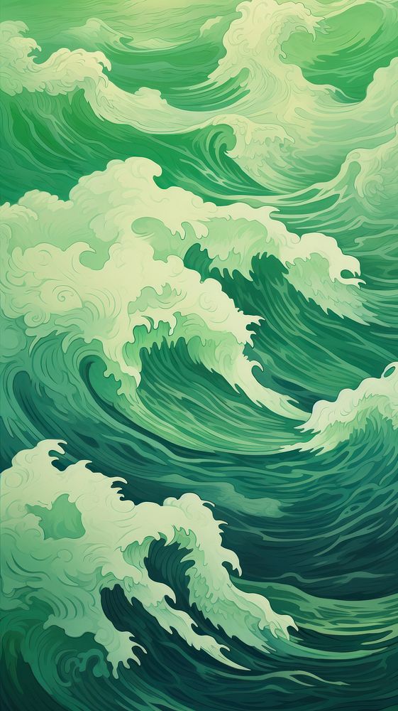  Green waves pattern nature ocean. AI generated Image by rawpixel.