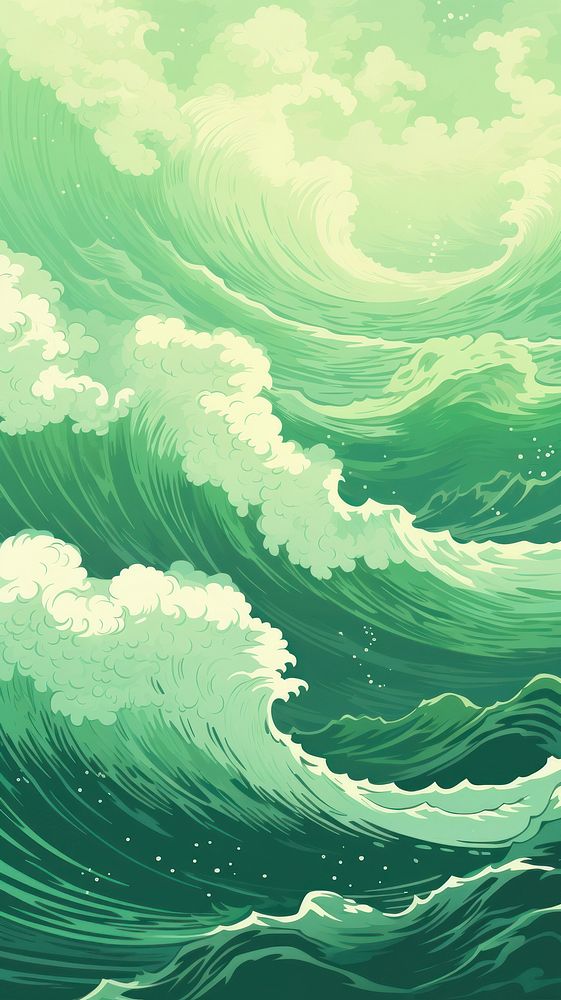  Green waves outdoors nature ocean. AI generated Image by rawpixel.