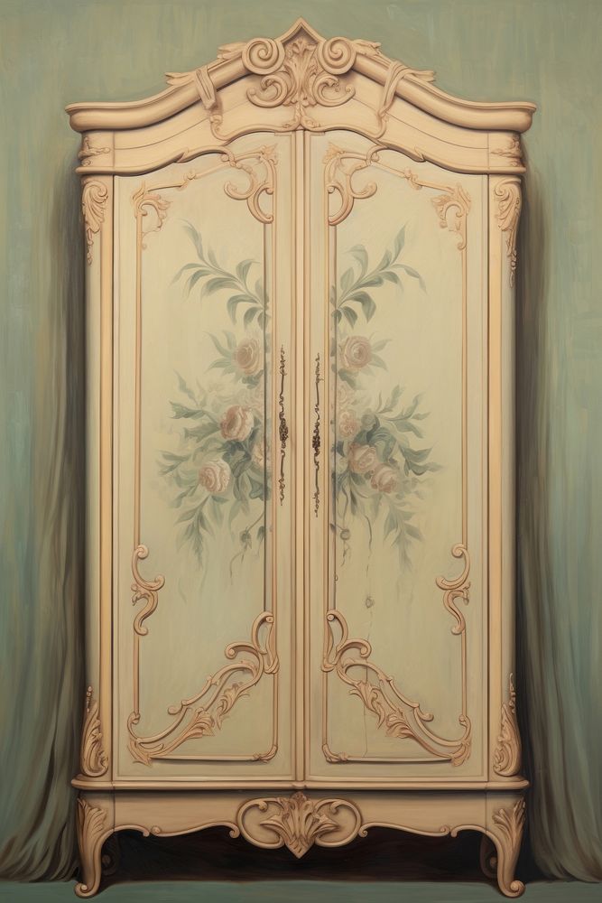European wooden wardrobe furniture cupboard painting.