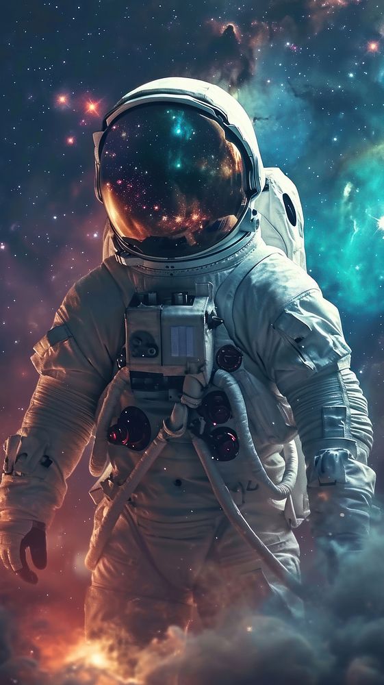  Astronaut floating in galaxy astronomy universe helmet. AI generated Image by rawpixel.