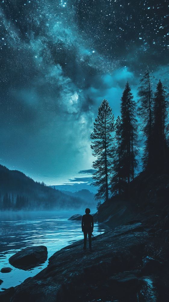  Aurora and starry night landscape outdoors nature. AI generated Image by rawpixel.