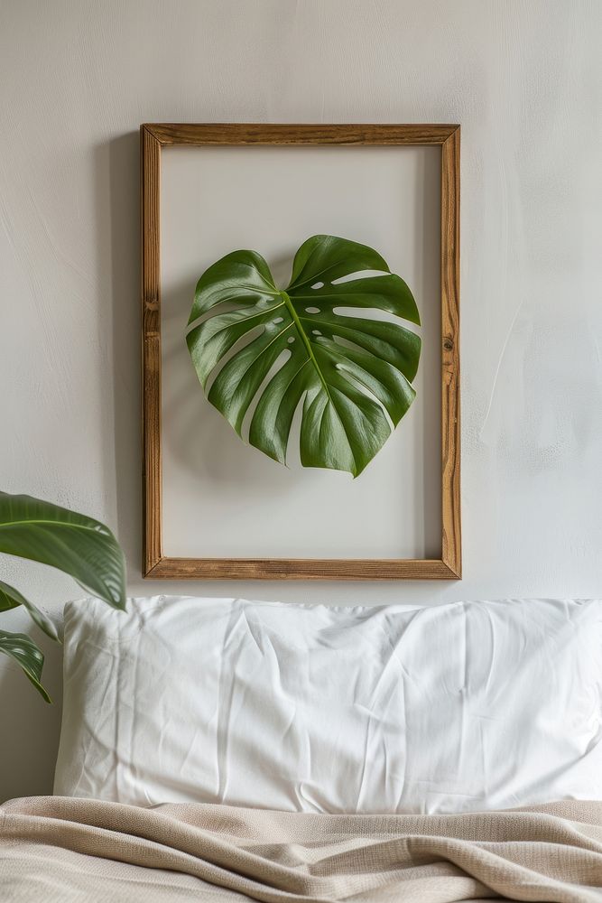 Monstera leaf in picture frame furniture painting bedroom.
