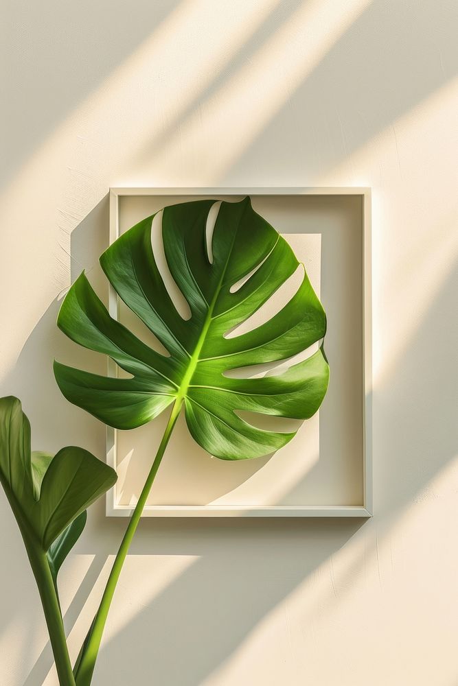 Monstera leaf in picture frame plant pattern nature.