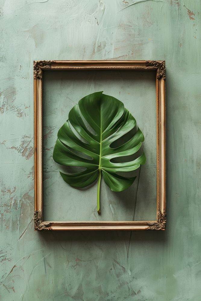 Monstera leaf in picture frame painting art pattern.