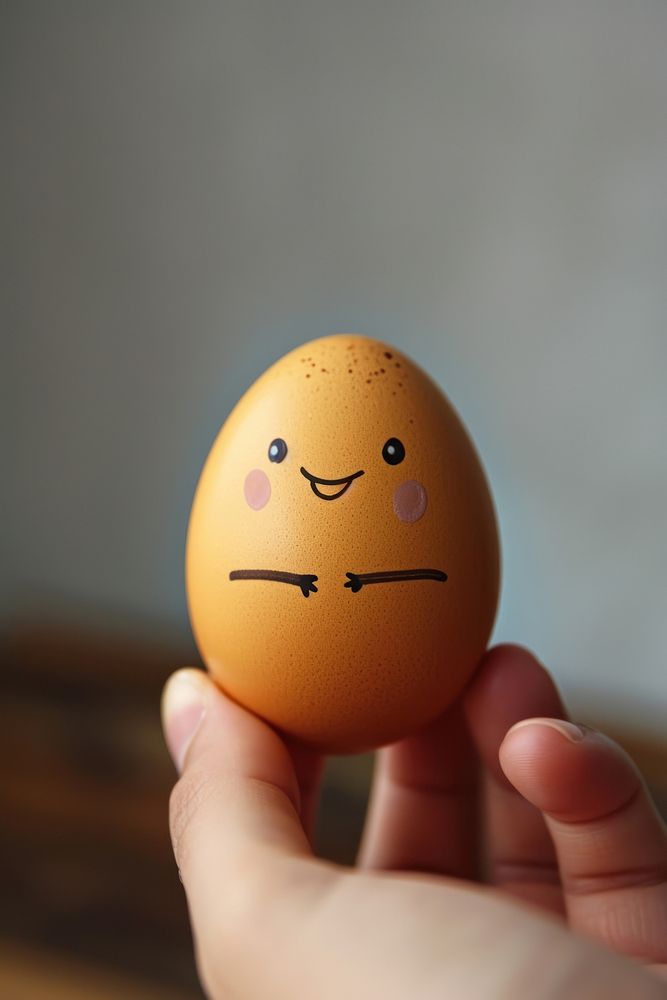 Real egg with face anthropomorphic representation celebration.
