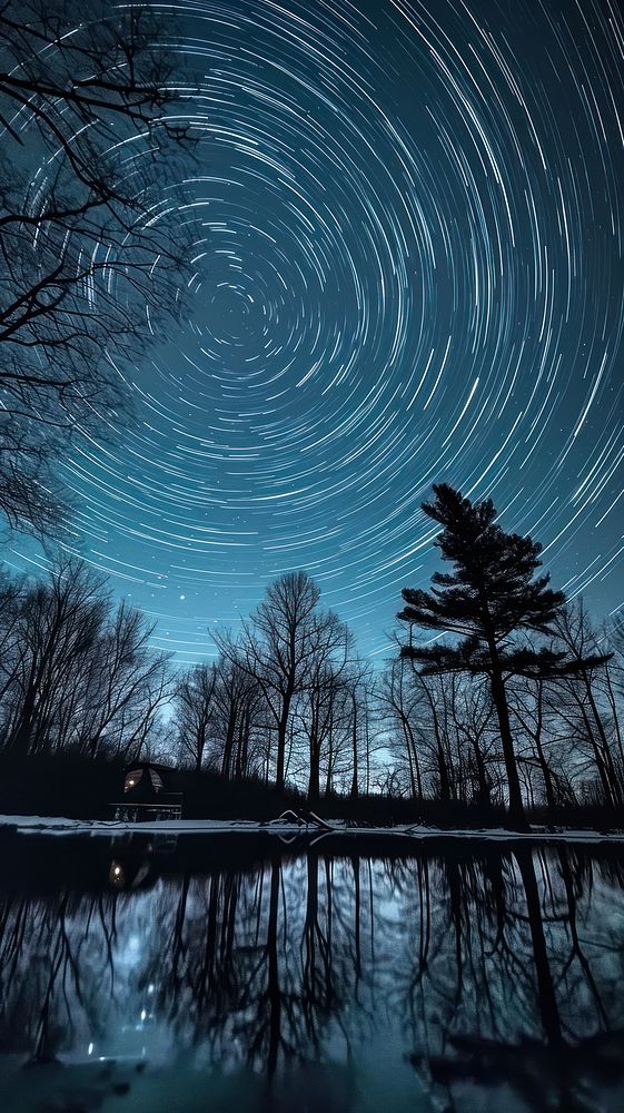  Star trails astronomy outdoors nature. AI generated Image by rawpixel.
