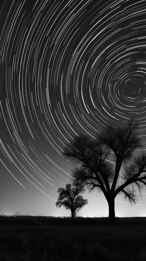 Star trails silhouette outdoors nature. AI generated Image by rawpixel.