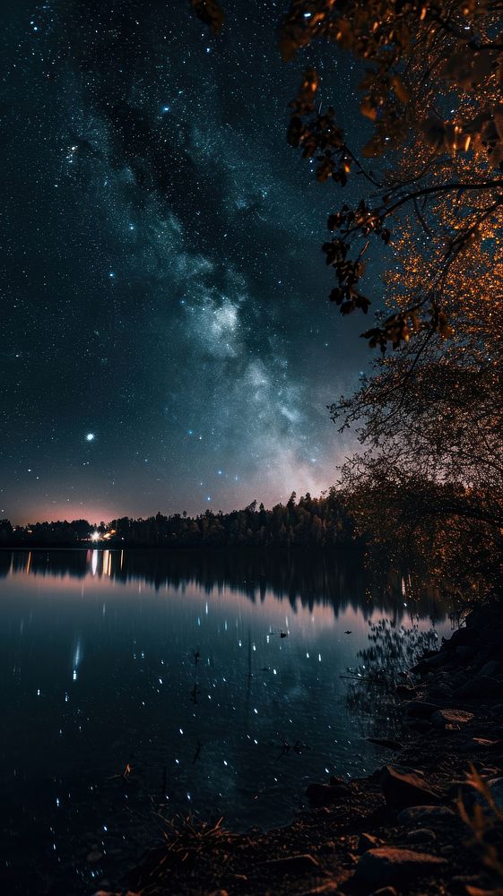  Starry night nature landscape astronomy. AI generated Image by rawpixel.
