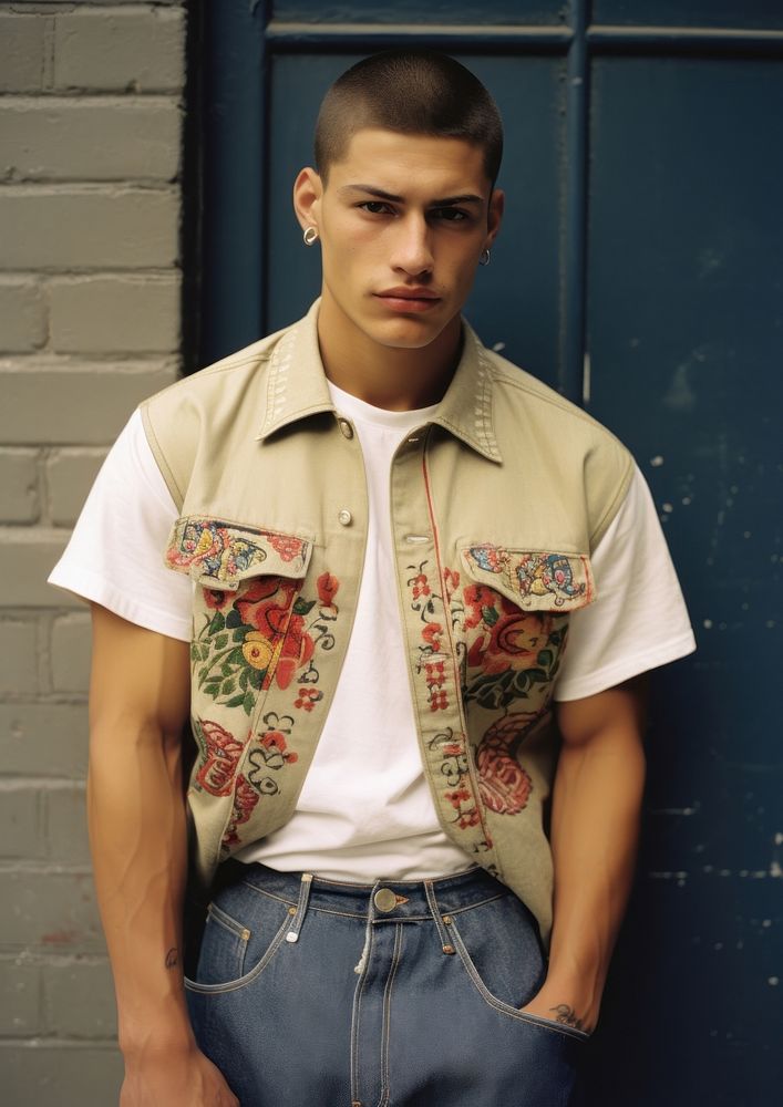 Hispanic young man fashion shirt jeans.