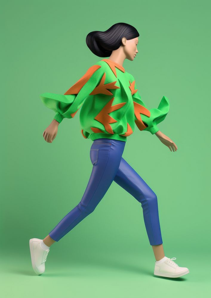 Woman with running and weed pattern shirt fashion dancing cartoon. AI generated Image by rawpixel.