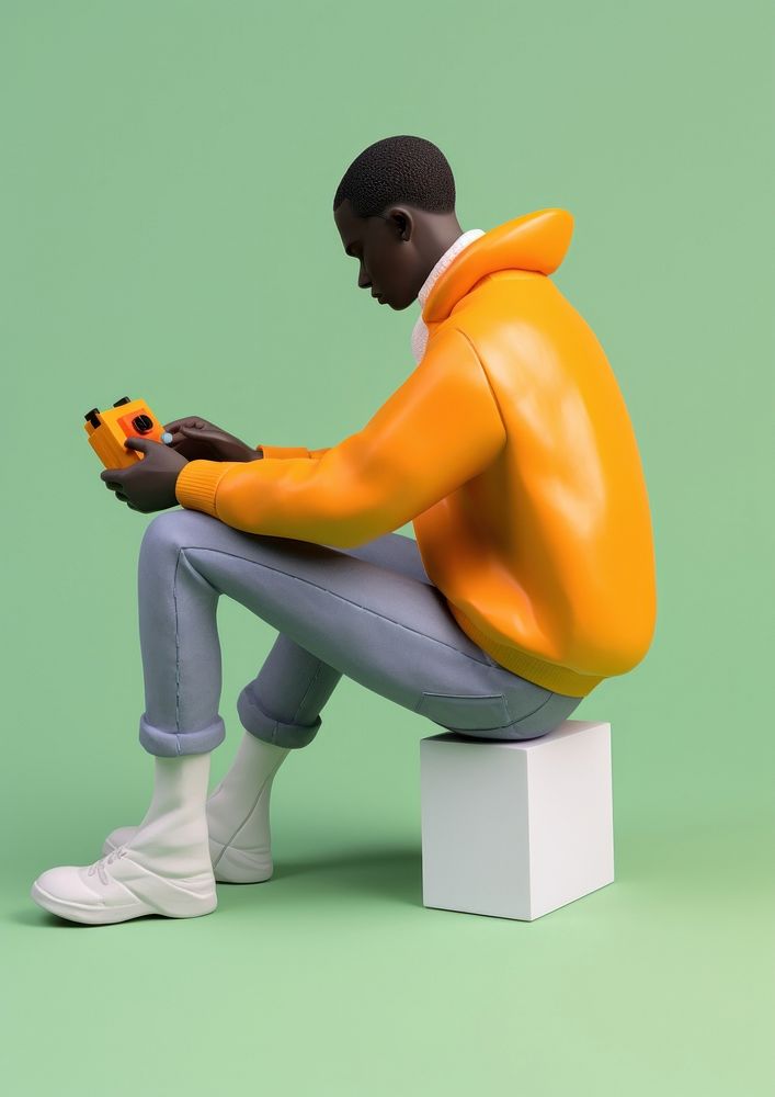 A black man sitting holding joystick footwear cartoon adult. AI generated Image by rawpixel.
