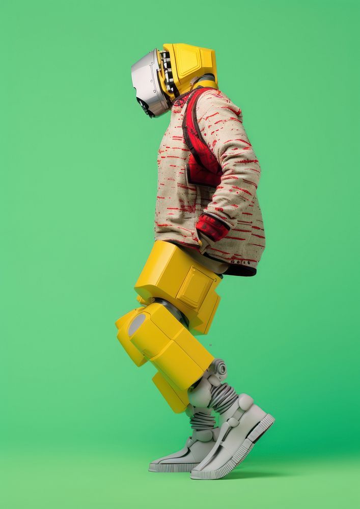 Man wearing robot outfit footwear headwear standing. AI generated Image by rawpixel.