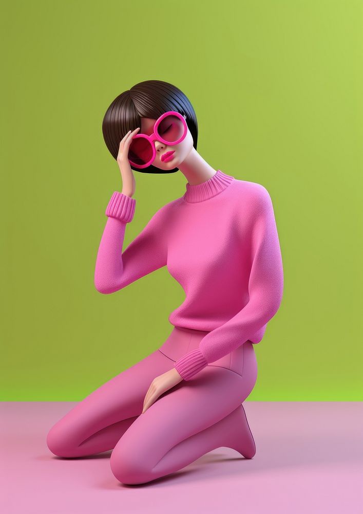 Pink woman playing heart portrait fashion cartoon. AI generated Image by rawpixel.
