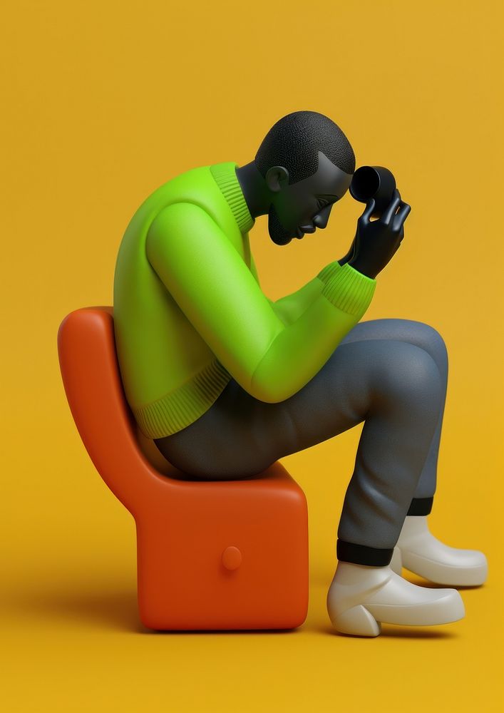 A black man sitting holding joystick furniture cartoon representation. AI generated Image by rawpixel.