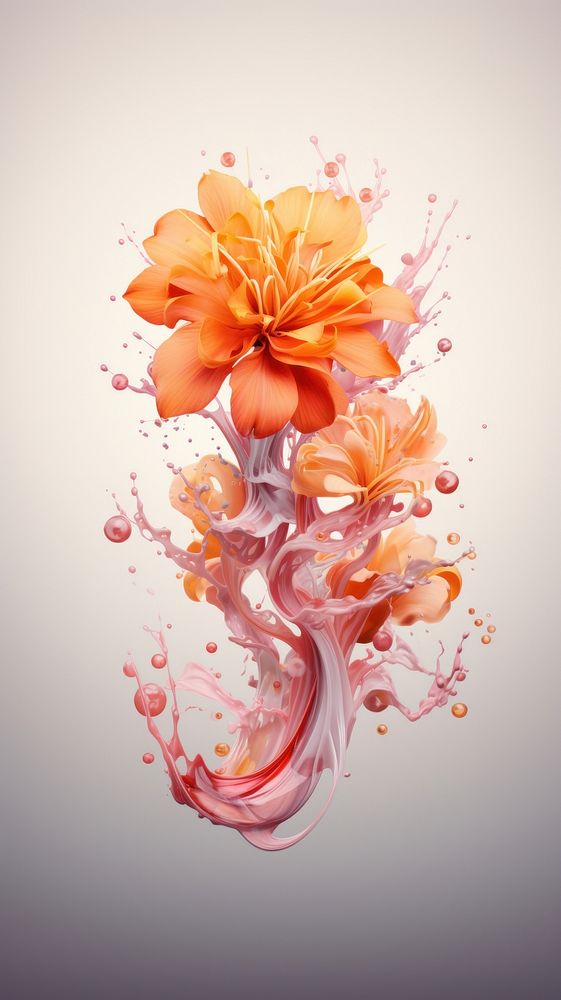 Beautiful orange water splash flower petal plant. AI generated Image by rawpixel.