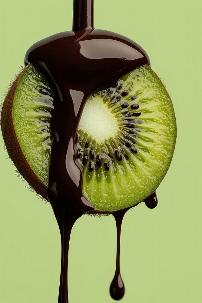 Chocolate dripping kiwi fruit food.