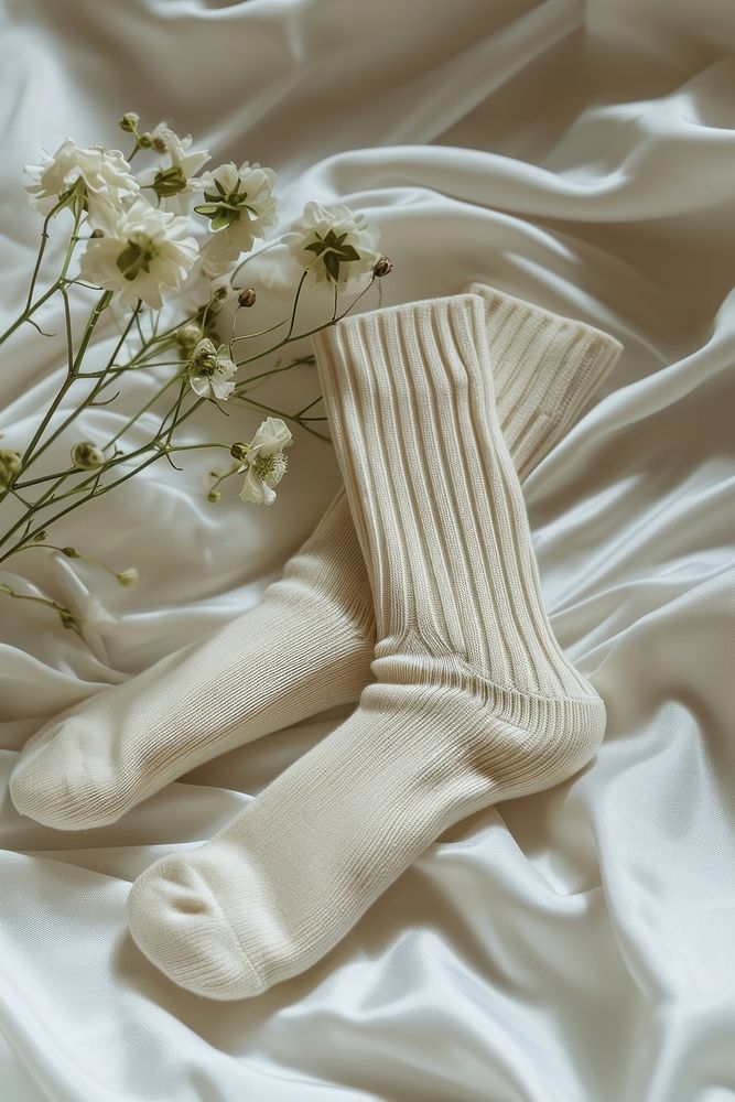A pair of socks white clothing textile.