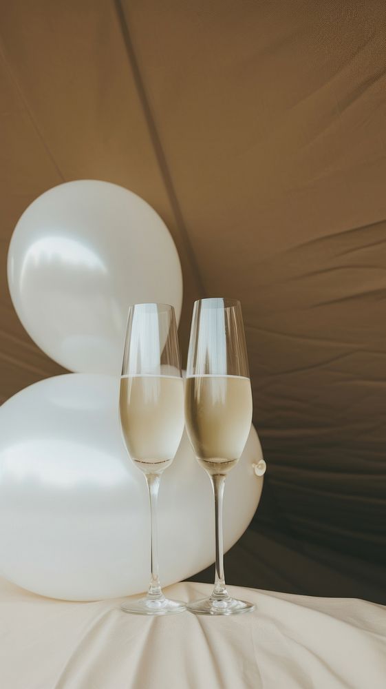 Balloon and champagne glass wine refreshment. AI generated Image by rawpixel.