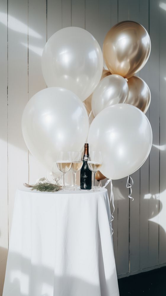 Balloons and champagne centrepiece celebration anniversary. AI generated Image by rawpixel.