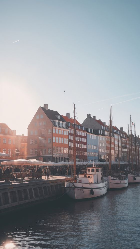 Copenhagen architecture waterfront watercraft. AI generated Image by rawpixel.