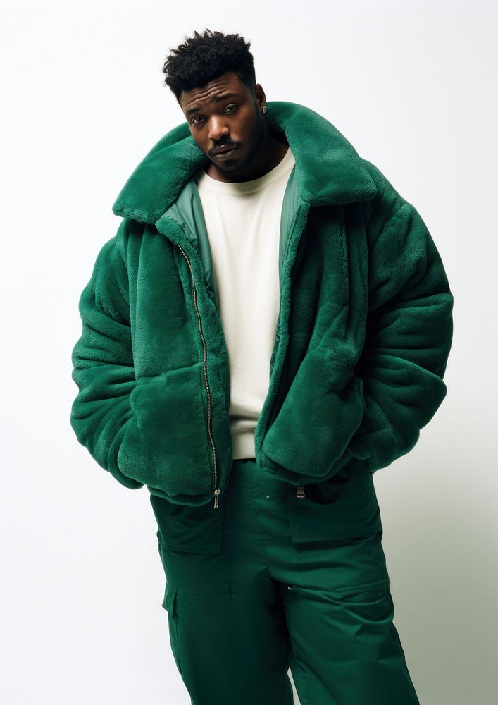 Black man model winter catalog sweatshirt portrait fashion. AI generated Image by rawpixel.