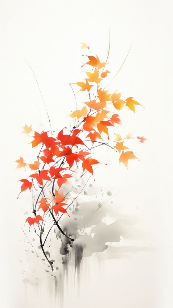 Painting autumn maple plant.