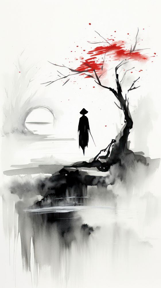 Painting ink tranquility silhouette.