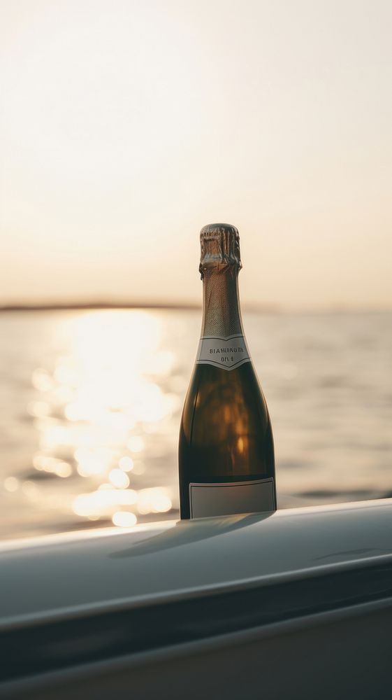 Bottle of champagne outdoors sunset nature. AI generated Image by rawpixel.