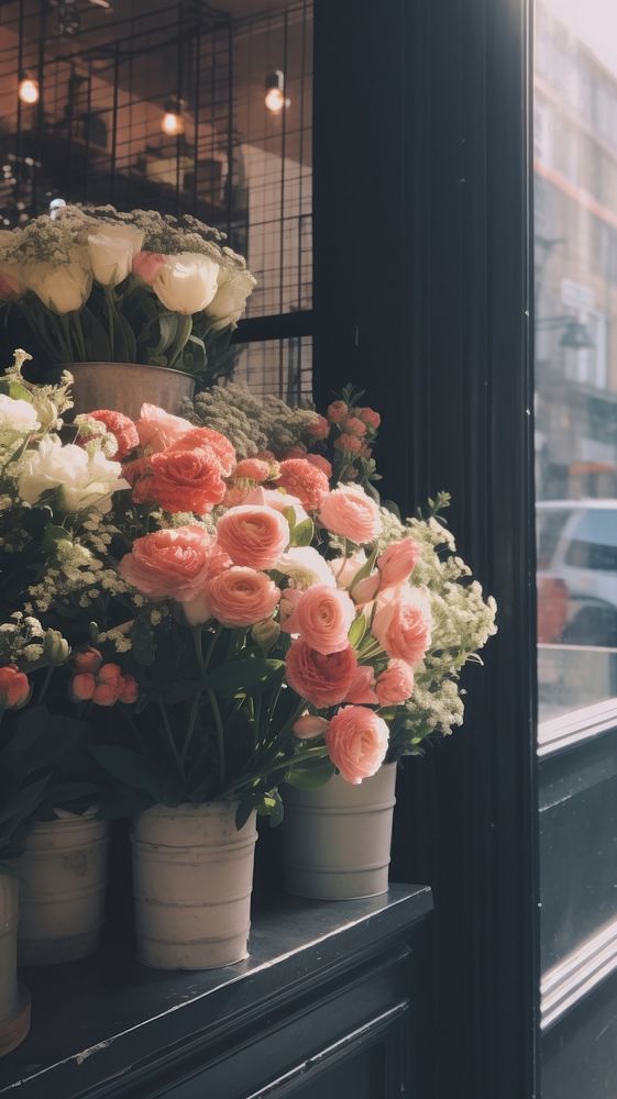 Flower shop window plant rose. AI generated Image by rawpixel.