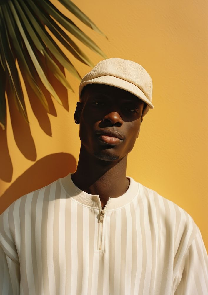 Black man wearing basketball cap white stripe shirt portrait fashion adult. AI generated Image by rawpixel.