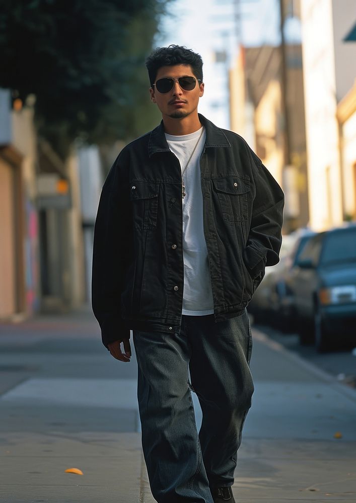 Hispanic man walking standing glasses fashion.