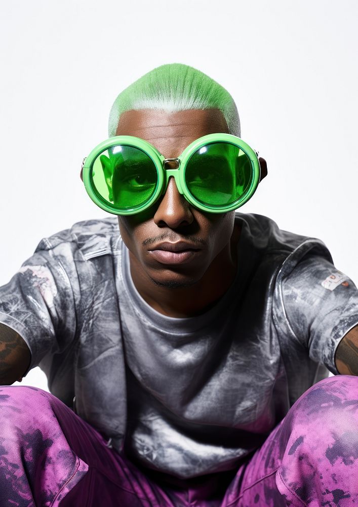Skinhead black man dyeing hair green sunglasses portrait fashion. AI generated Image by rawpixel.