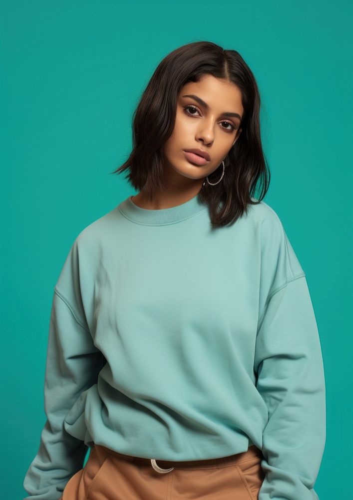 Portrait clothing sweater sleeve.