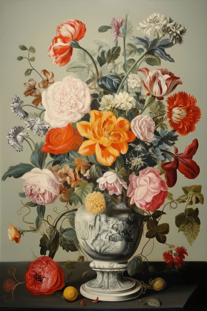Illustration of Jan Van Kessel a vase of flower painting art pattern.