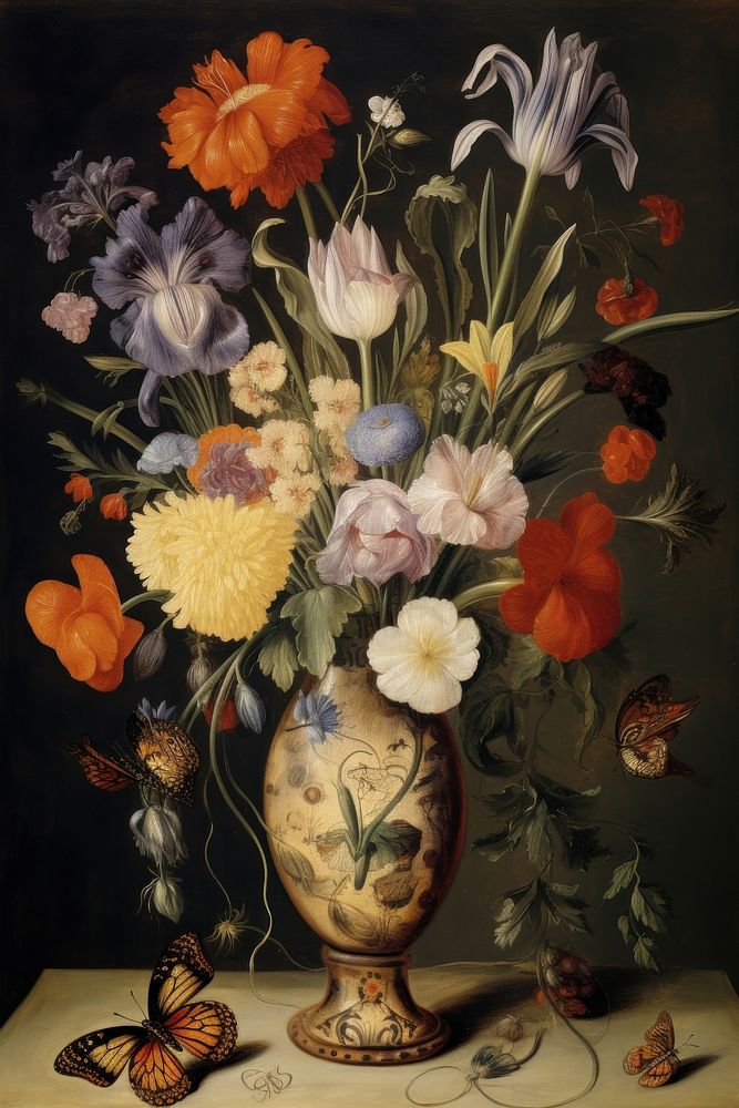 Illustration of Jan Van Kessel a vase of flower painting art plant.