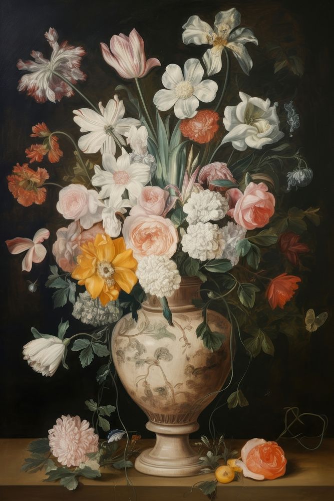 Illustration of Jan Van Kessel a vase of flower painting art plant.