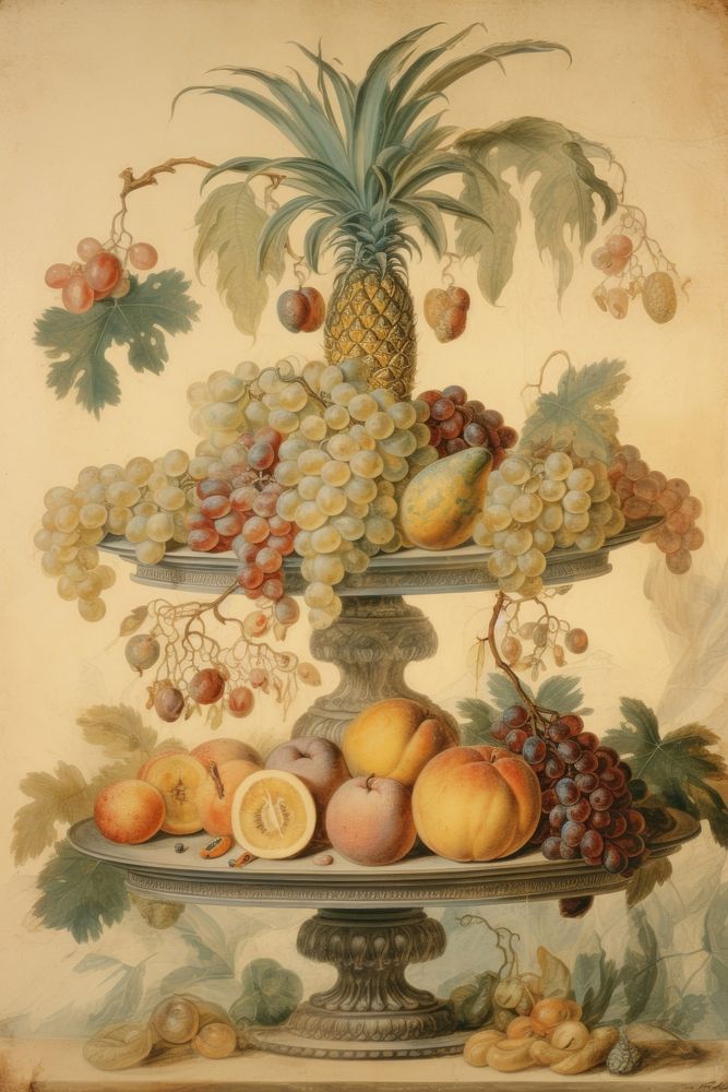 Illustration of Jan Van Kessel fruit tray painting art pineapple.