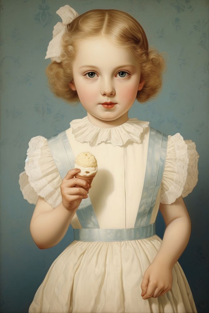 Illustration of Jean Auguste Dominique girl with ice cream dessert child innocence.