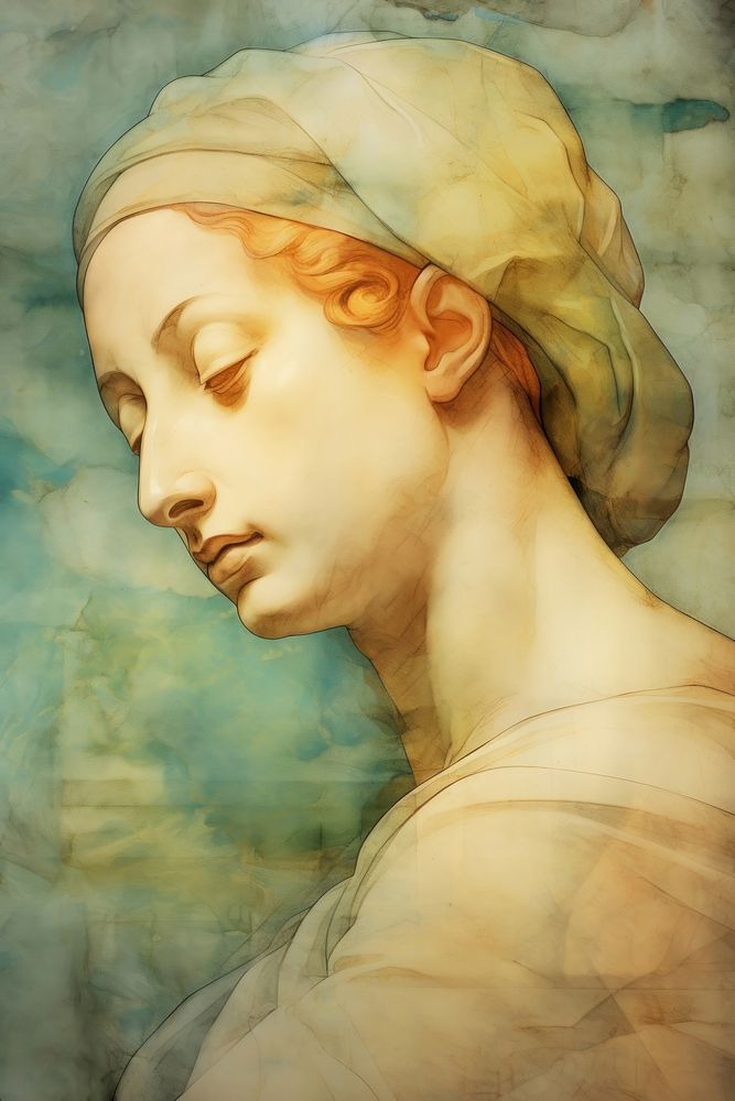 Illustration of Michelangelo Buonarroti woman painting art portrait.