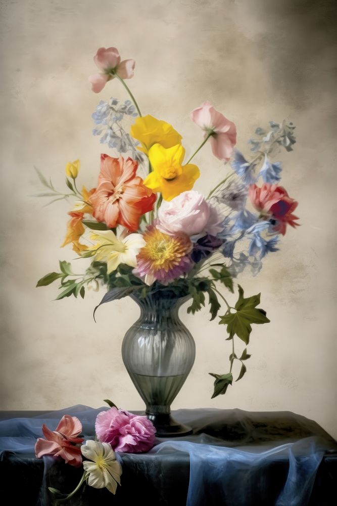 Illustration ofJohannes Vermeer a vase of flowers painting art plant.