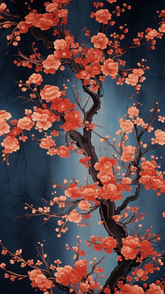  Japanese wallpaper blossom flower plant. AI generated Image by rawpixel.