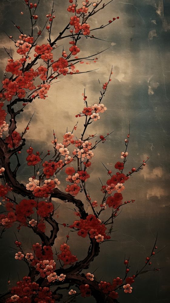  Japanese wallpaper painting blossom flower. AI generated Image by rawpixel.