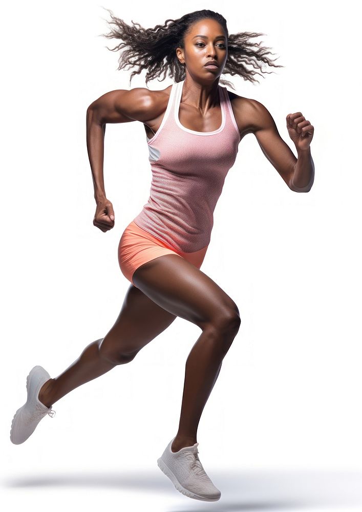 Black female athlete is running recreation footwear dancing.