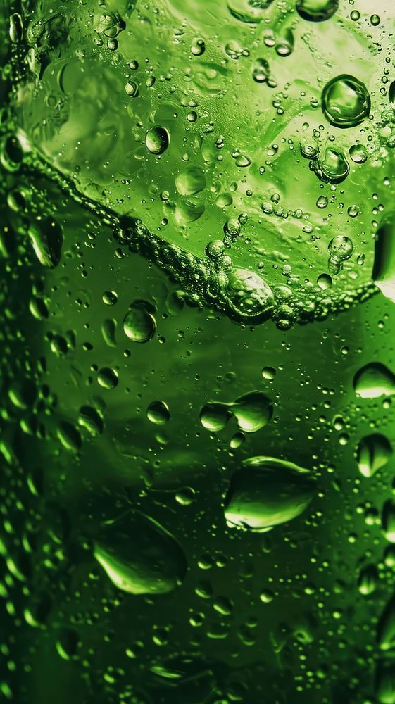 Green soda softdrink rain leaf condensation.