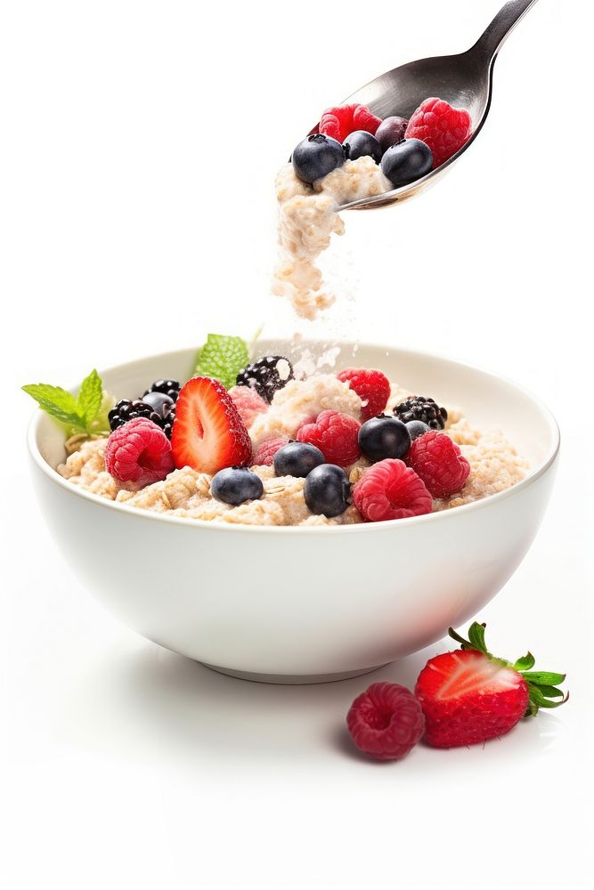 Oatmeal breakfast spoon bowl. AI generated Image by rawpixel.