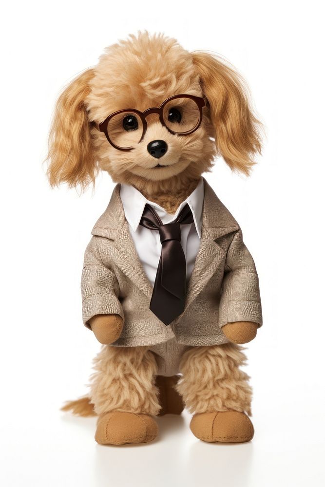 Dog student suit glasses doll toy.