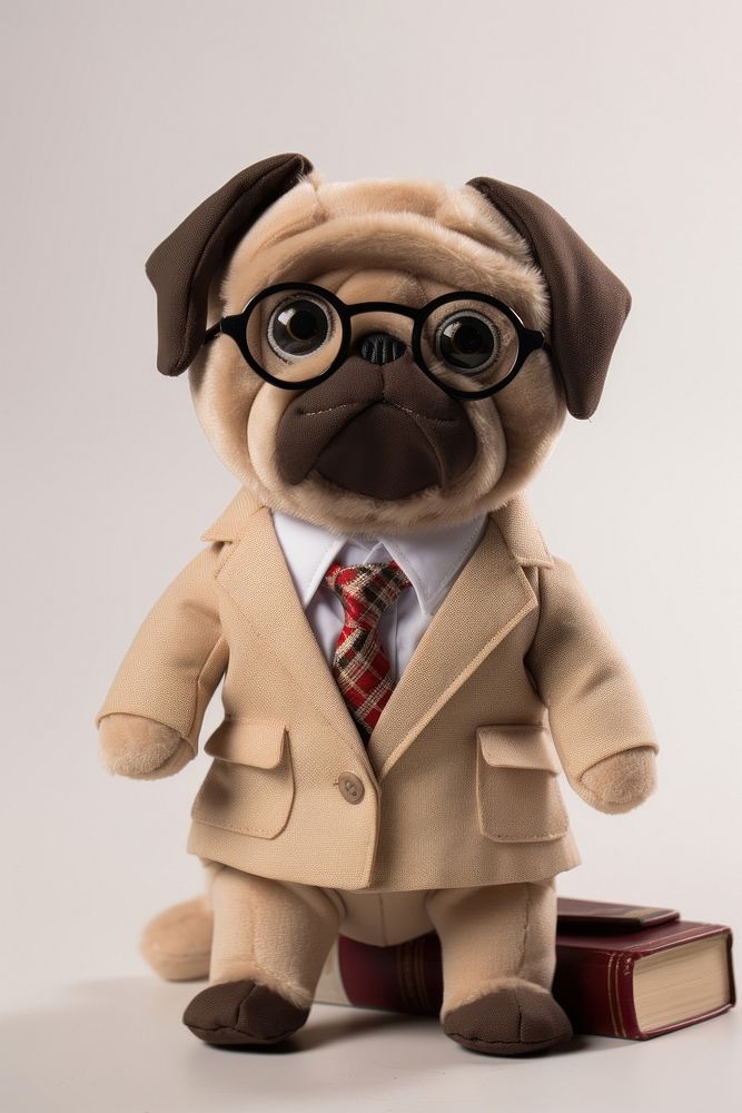 Dog student suit glasses toy representation.
